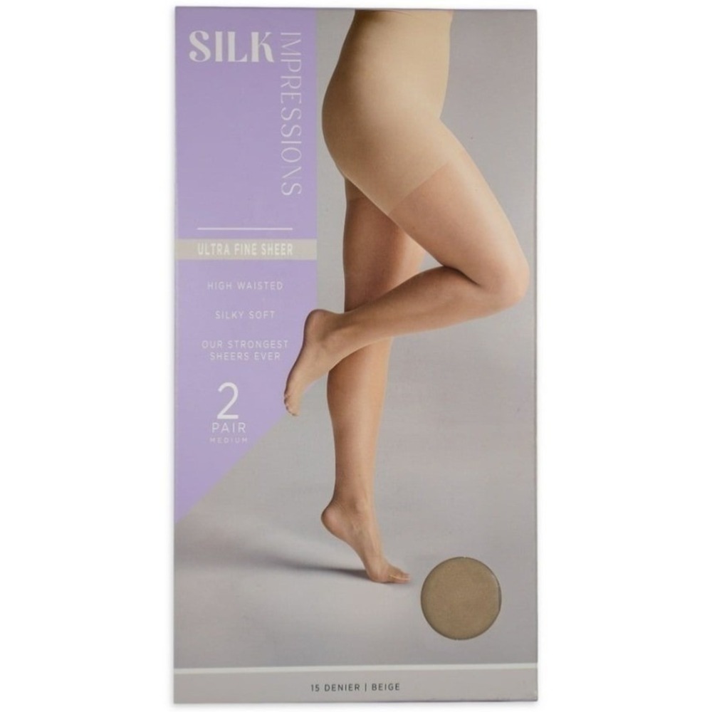 Silk Impressions Ultra Fine Sheer Pantyhose 2-Pair XXL Beige 15‎ Denier Control